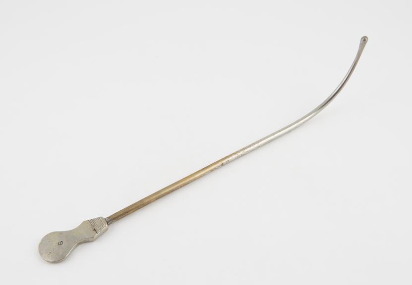 Olive-ended urethral sound, all metal with proximal curve