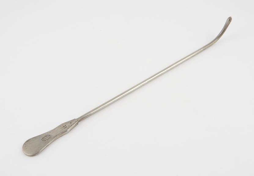 Bladder sound, with bulbous end and flat handle, by Maw, c. 1890