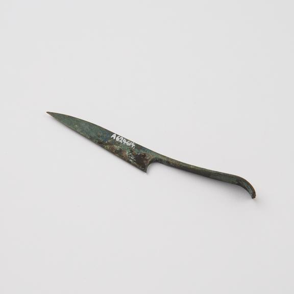 Scissors, bronze, one blade only, Roman (?), 199 BC to 500 AD