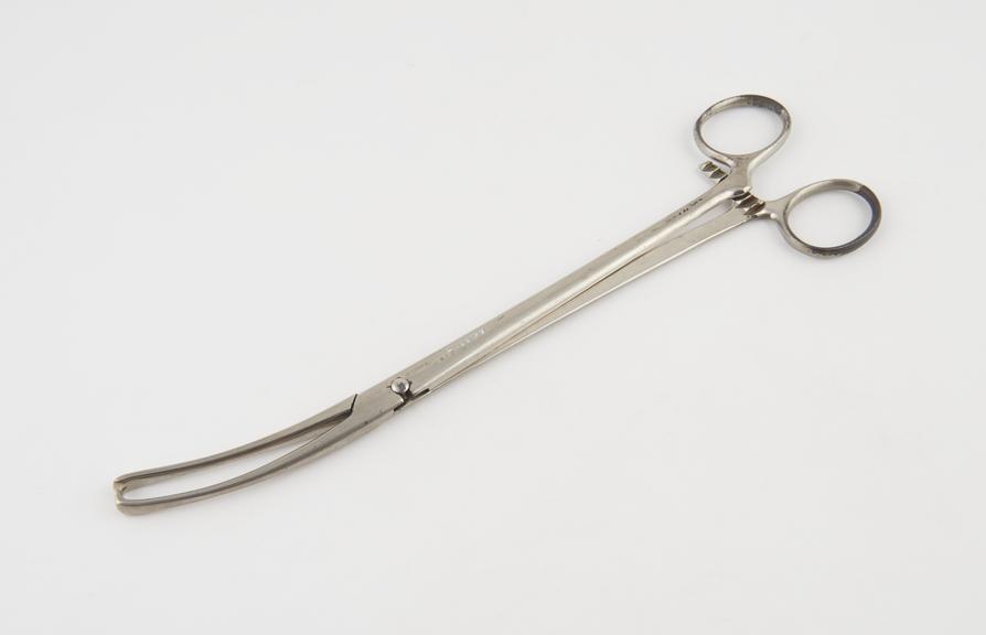 Uterine forceps, vulsellum, steel, nickel-plated, inscribed H.S