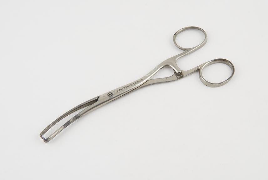 Uterine forceps, vulsellum, steel, plated, by Krohne and Co