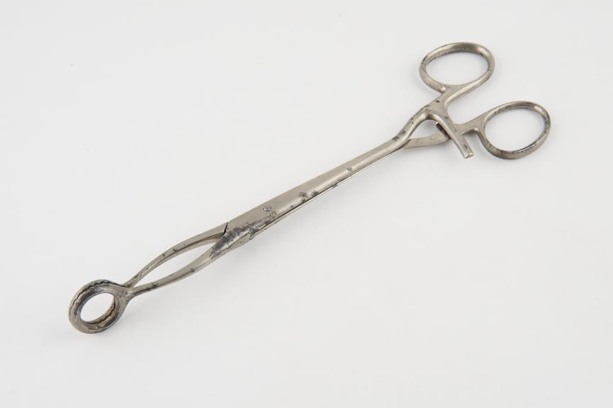 Uterine polypus forceps, steel, nickel-plated, probably British