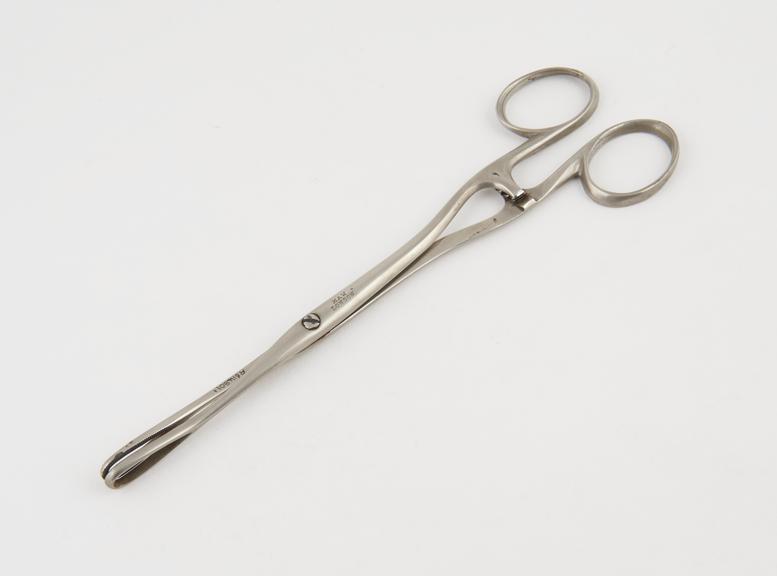 Ovum forceps, steel, nickel plated, by Maw of London, 1880-1920