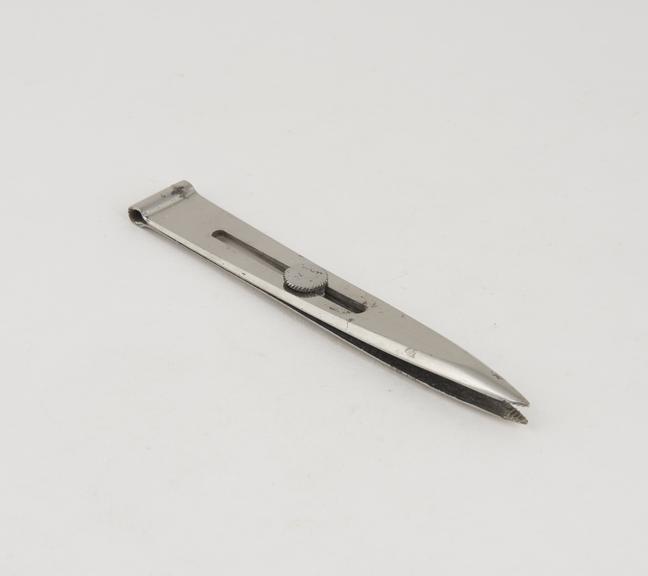 Tweezers, steel, plated, sliding lock, 1880-1920