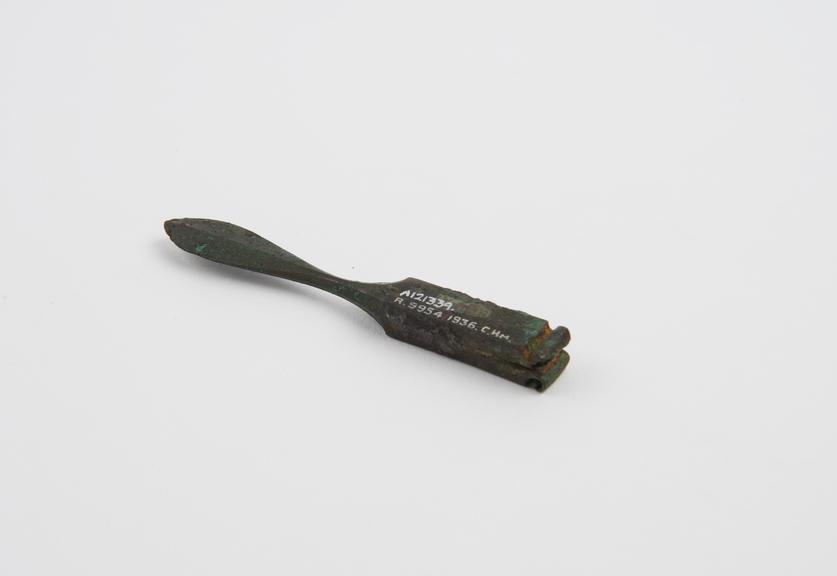 Knife, spatulate bronze handle only, Graeco-Roman(?)
