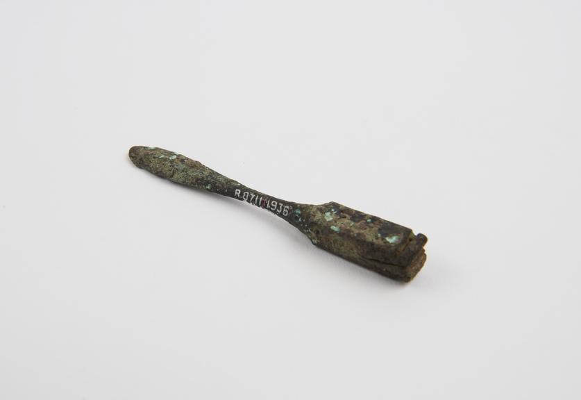 Knife, spatulate bronze handle only, Greek(?) or Roman(?)