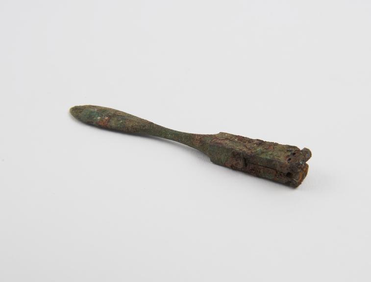 Spatulate bronze knife handle only, Roman(?), 199BC-500AD