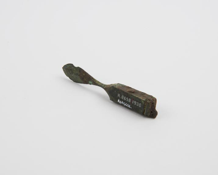 Knife, spatulate bronze knife handle only, Roman(?), 199BC-500AD