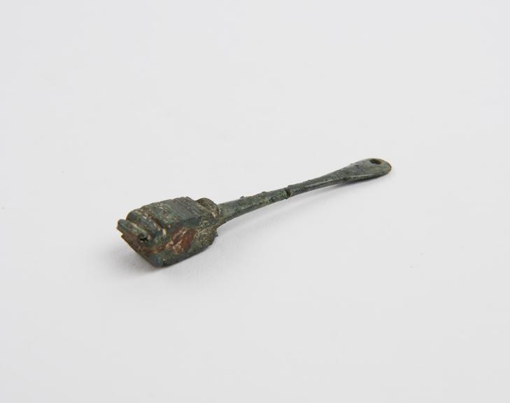 Knife, handle only, perforated, bronze, Roman, 199BC-500AD