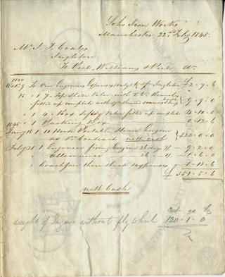 Invoice from Peel, Williams and Peel for a steam engine supplied to Mr J.T. Coates