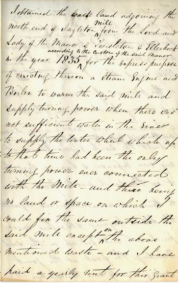 A note relating to the steam engines at the Ingleton Mill