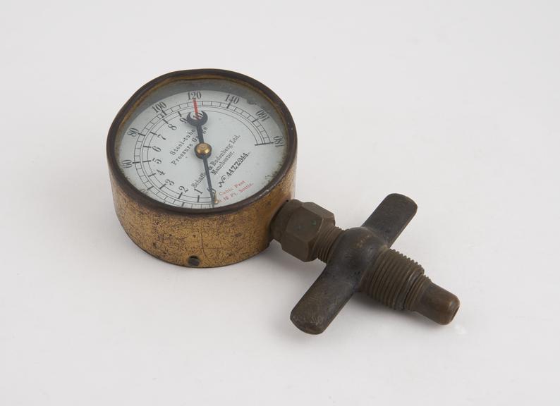 Pressure gauge, steel and glass, by Schaffer and Budenberg