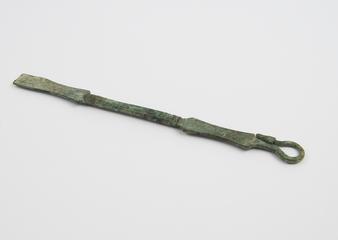 Double-ended spatula with looped serpents-head handle