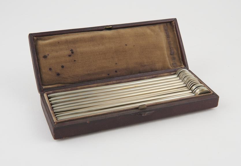 Thirteen urethral bougies used by Lister, cased, by Hilliard