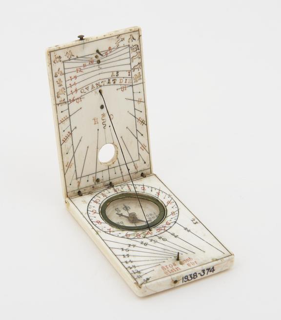 Tablet sundial of ivory, 3 x 1 7/8-inches, by Hans Ducher