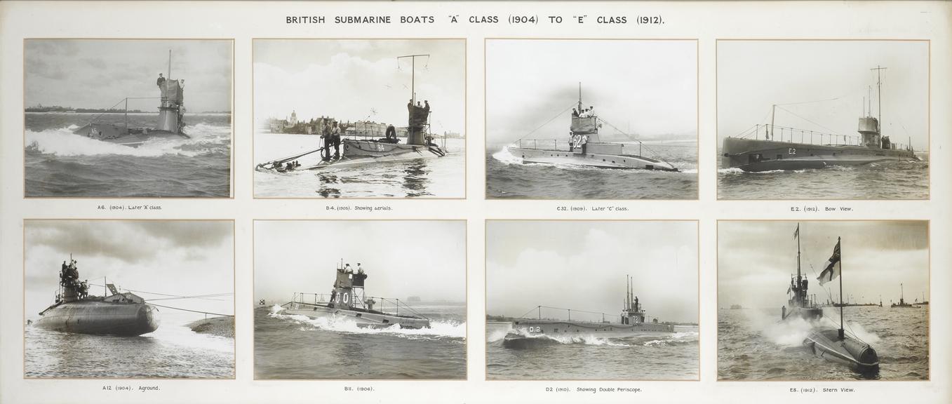 Eight photographic prints (12" x 9") of British submarine