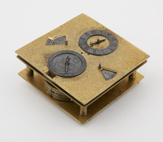 Square astronomical table-clock movement by George Crody