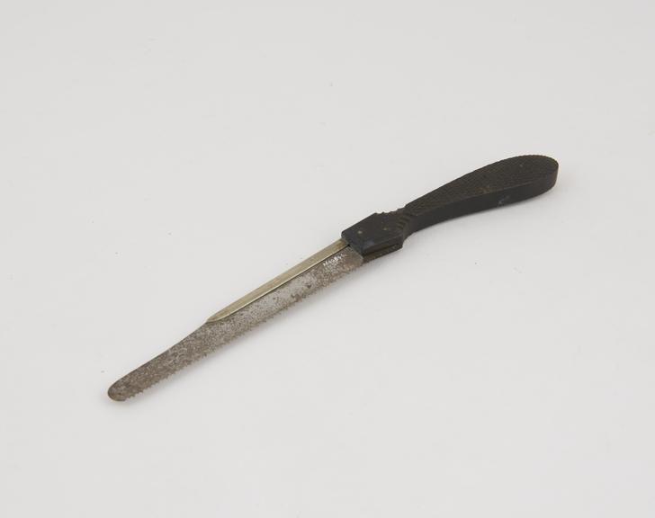 Metacarpal saw, with hinged moveable back, ebony handle, c. 1850