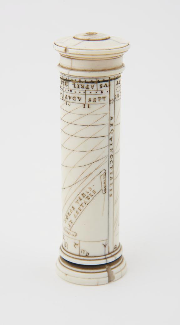 Portable, ivory column sundial, indicating Italian hours