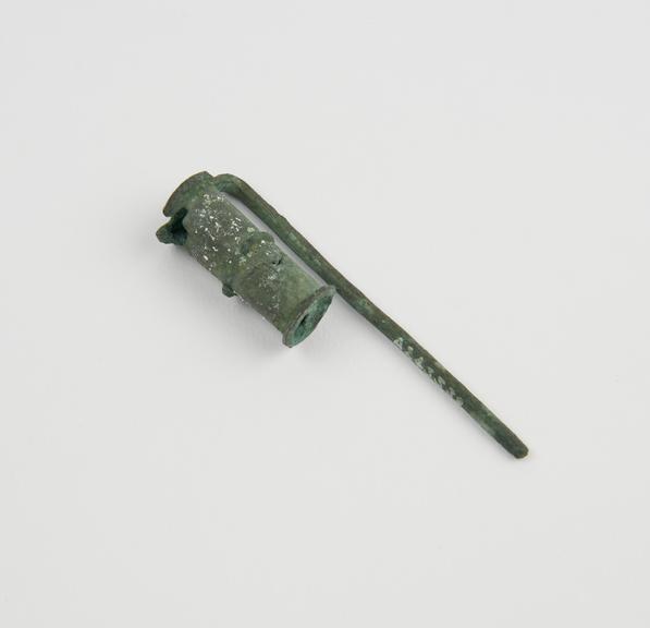 Small cylinder with pipe attached, bronze, said to be Roman