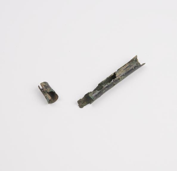 Needle case, cylindrical, bronze, damaged and empty, from Nemes