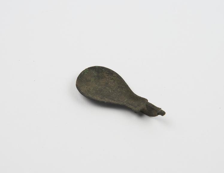 Metal spoon, guitar shaped bowl, most of stem missing