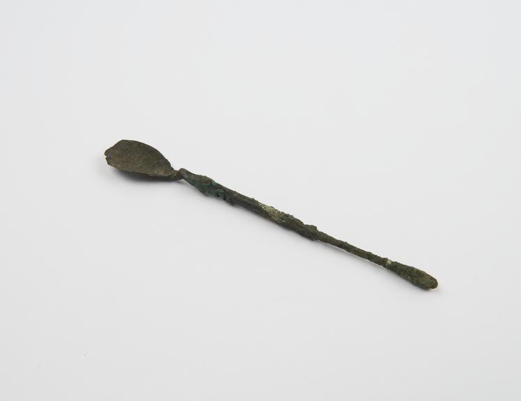 Bronze spoon, mandolin shaped bowl with straight stem, Roman