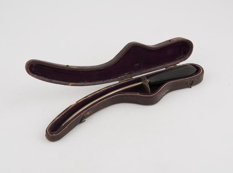 Ponteau's curved bladder trocar with silver cannula and ebony