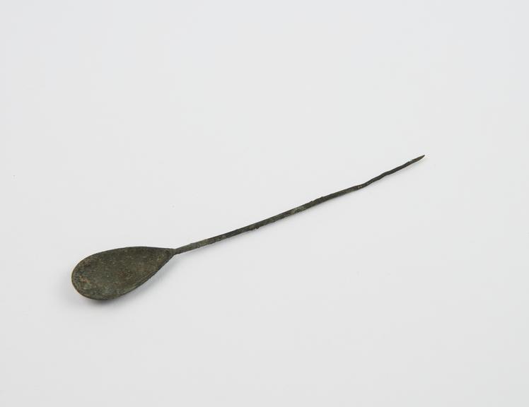 Silver spoon, with fig shaped bowl and pointed stem