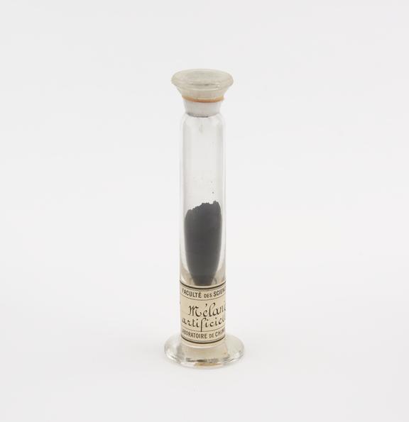 Glass specimen jar containing Melanine artificielle