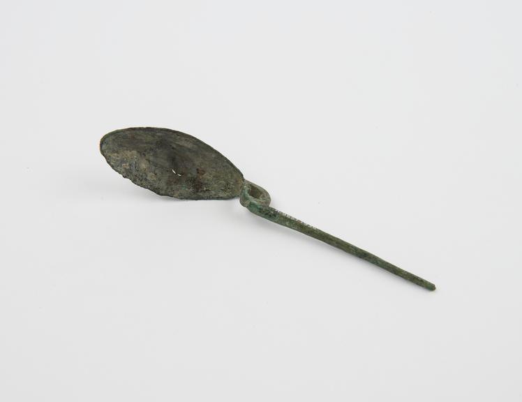 Bronze spoon, oval bowl with straight stem