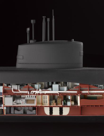 Whole model, cut-away longitudinally, of ballistic missile carrying submarine, HMS 'Resolution', 1966