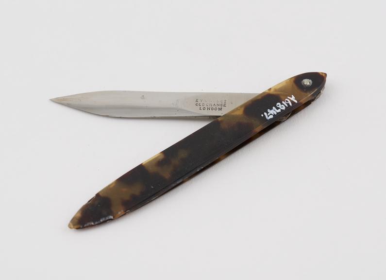 Seton needle, steel, in tortoiseshell sheath, by Evans and Co