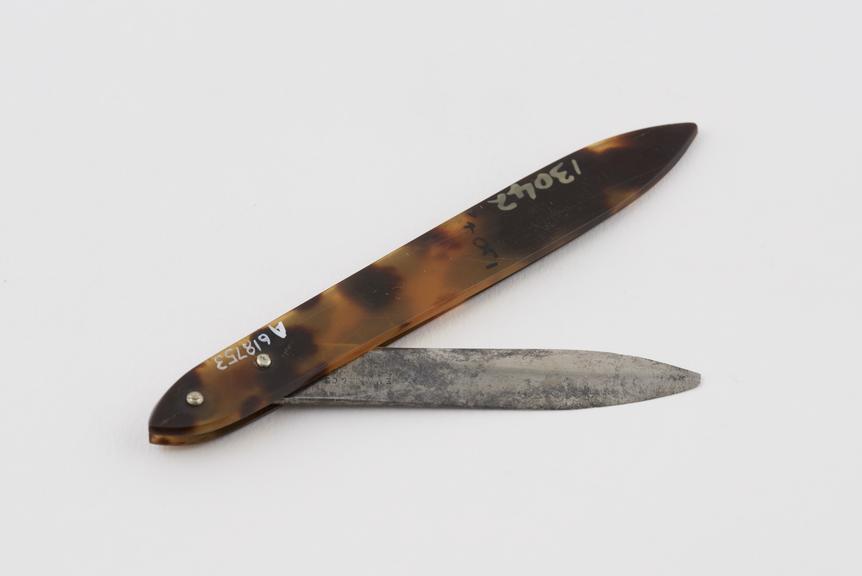 Seton needle, dewlap, steel, in tortoiseshell sheath