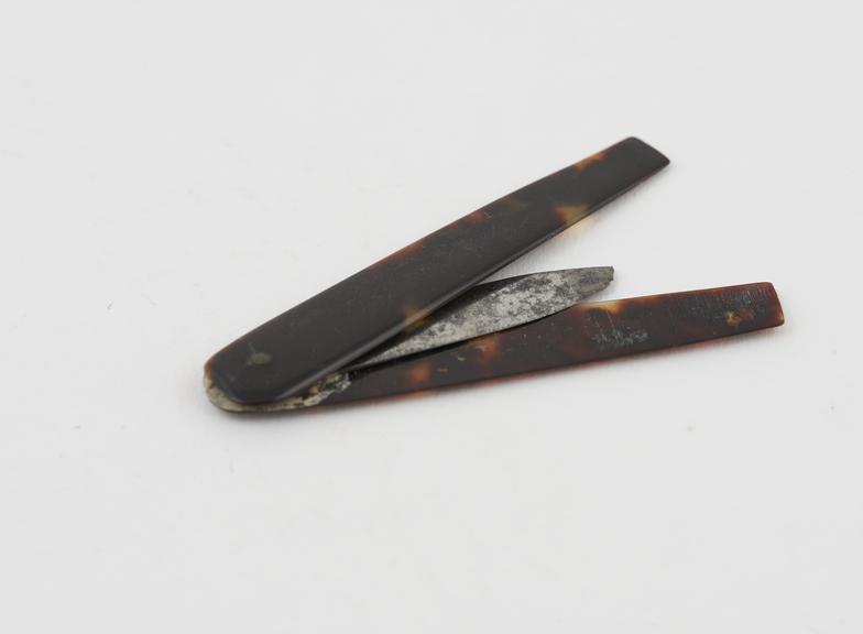 Steel lancet, in tortoiseshell sheath, by Still, British