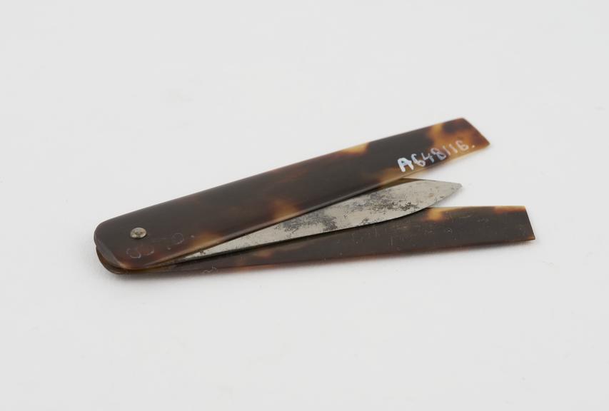 Steel and tortoiseshell lancet, maker's name illegible