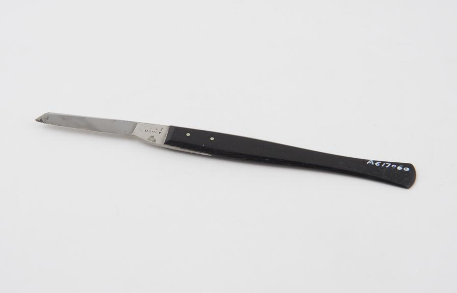 Bistoury, straight and pointed, steel and ebony, by Hodge