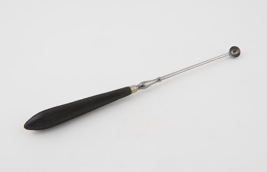 Scoop, bone, steel shaft, ebony handle