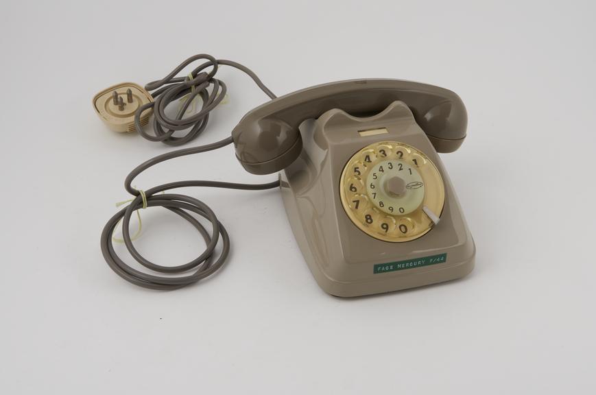 Telephone handset, two tone grey, dial, model Mercury