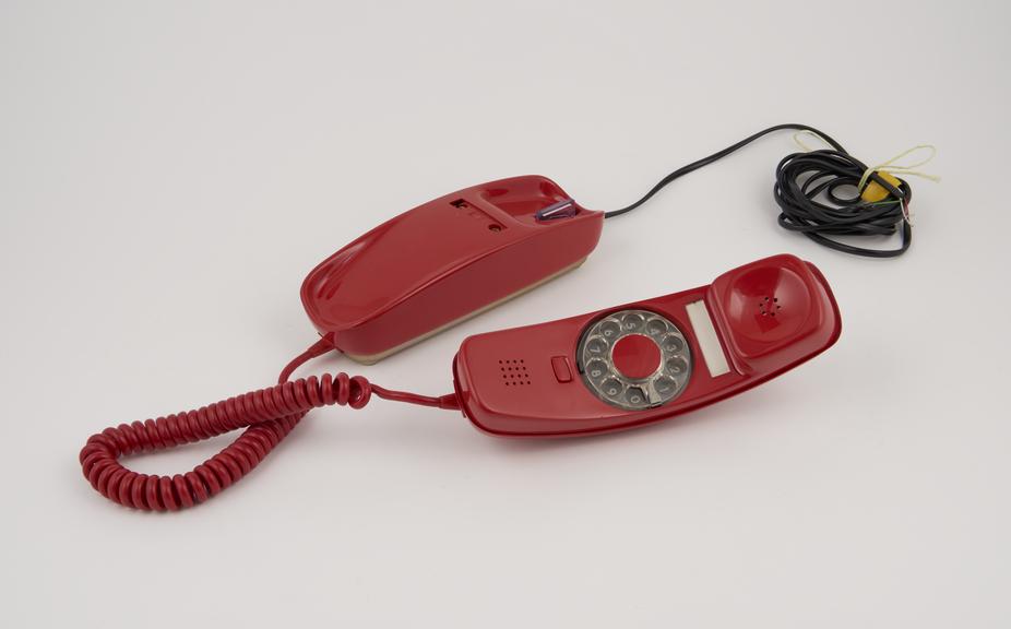 Telephone handset, red,  dial