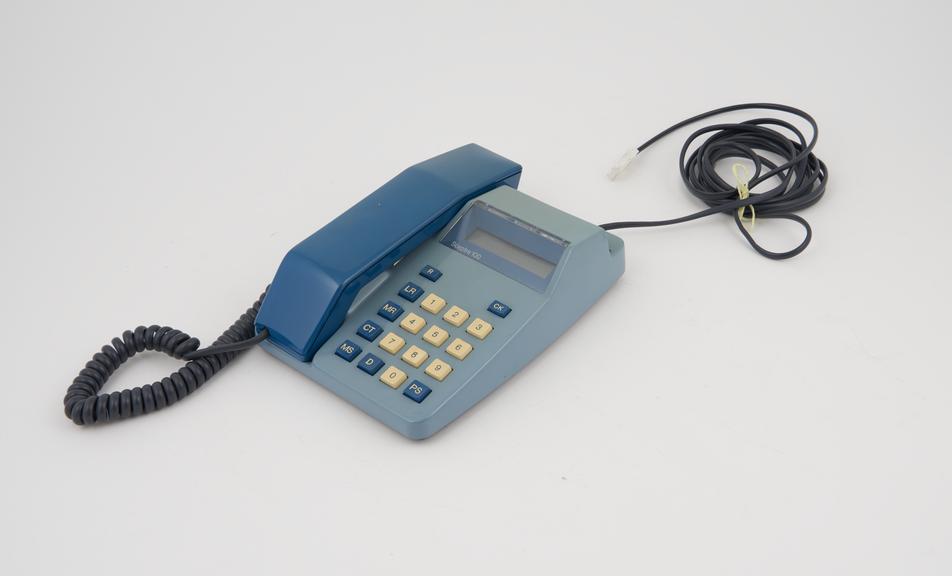 Telephone handset two-tone blue 'Sceptre 100' made by Denis