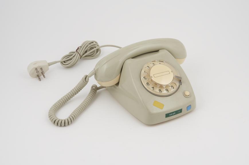 Telephone handset, grey, dial, model T65, made by NSEM