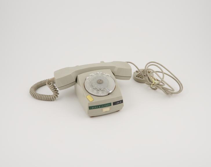Telephone handset, dial, grey, model ATA 21K/24K, made by Iskra
