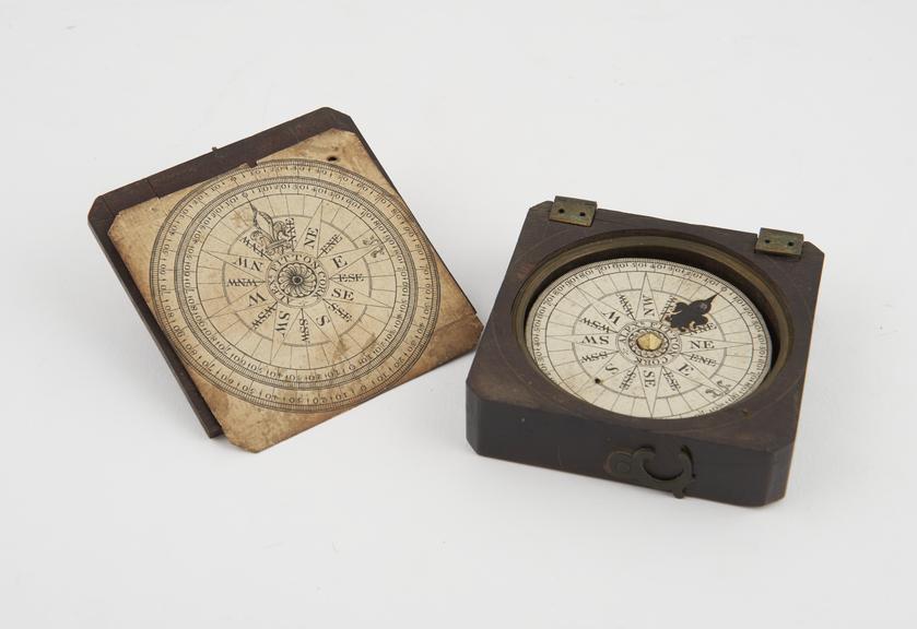 Hand compass in hinged wooden box, 1801-1900