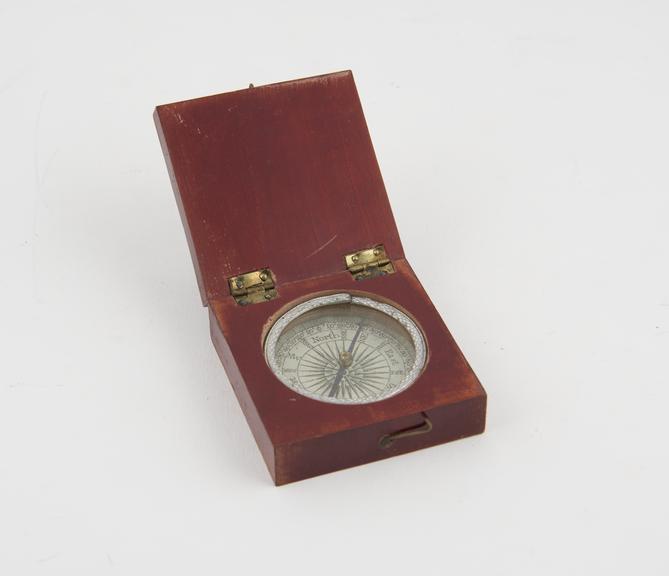 Hand compass in hinged wooden box, 1801-1900