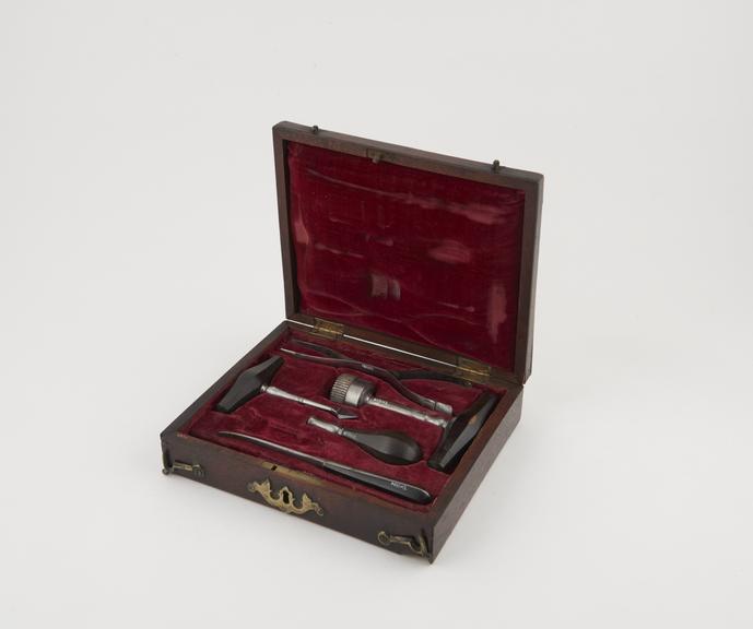 Trephination set, cased, by Savigny, English