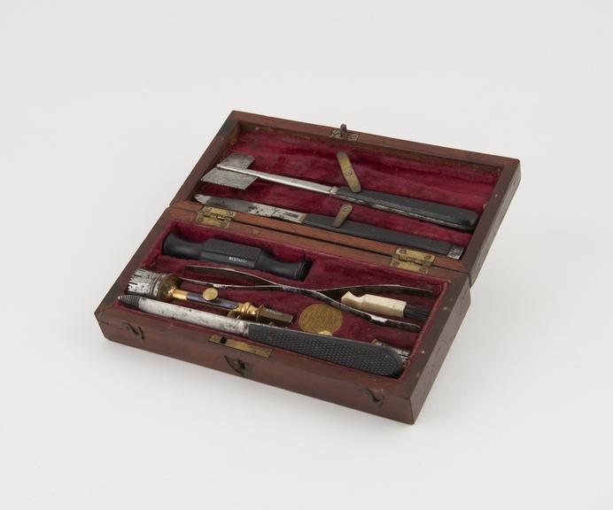 Trephination set, cased, by William Smith, London, English