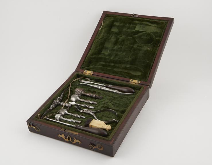 Trephination set, cased, possibly English