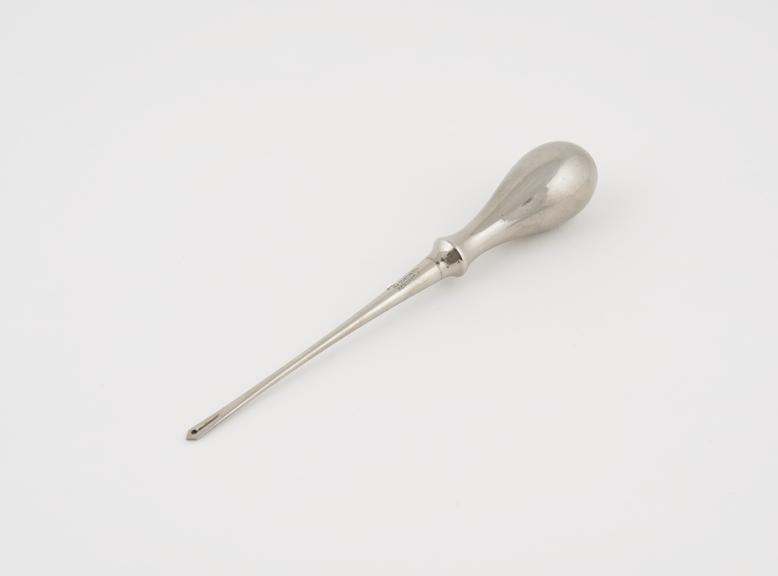 Bone awl, drilled and grooved for suture