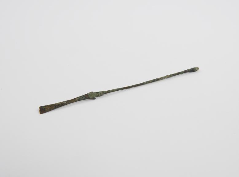 Combined spatula and olive-ended probe, bronze